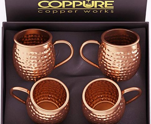 COPPure Moscow Mule Copper Mugs Set of 4 – Pure 100% Solid Hammered, Unlined Copper Cups For Icy Cold Cocktails – Recipes Included – Makes A Perfect Gift Review