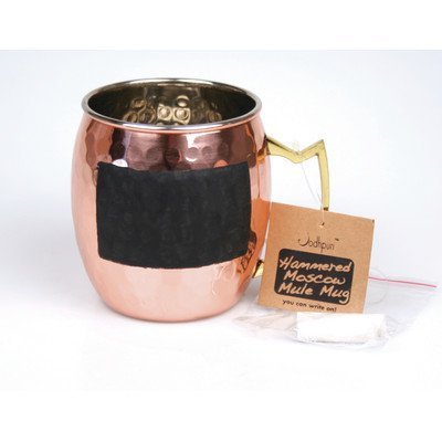 Jodhpuri 60930 Moscow Mule Mug with Chalkboard Front, Cocktail Drinking Cup with Brass Handle and Stainless Steel Lining, Chalk Included, 16 oz, One Size, Copper