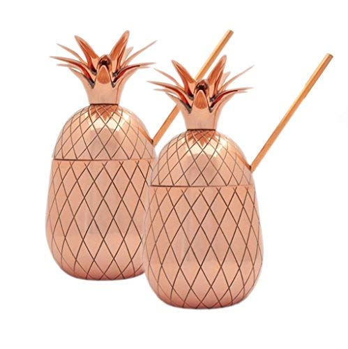 BonBon Copper Pineapple Cup 2-Pack Tumbler With Copper Straw, 17 OZ (Set of 2)