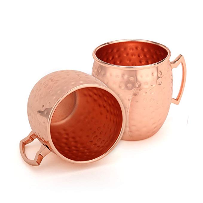 Moscow Mule Mugs, 100% Handcrafted Food Grade Pure Copper Moscow Mule Mugs (Set of 2) - 16 oz