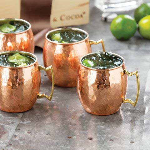 Crockery Wala & Company Copper Steel Set of 4 Barrel Hammered Moscow Mule Copper Mugs and a Bag