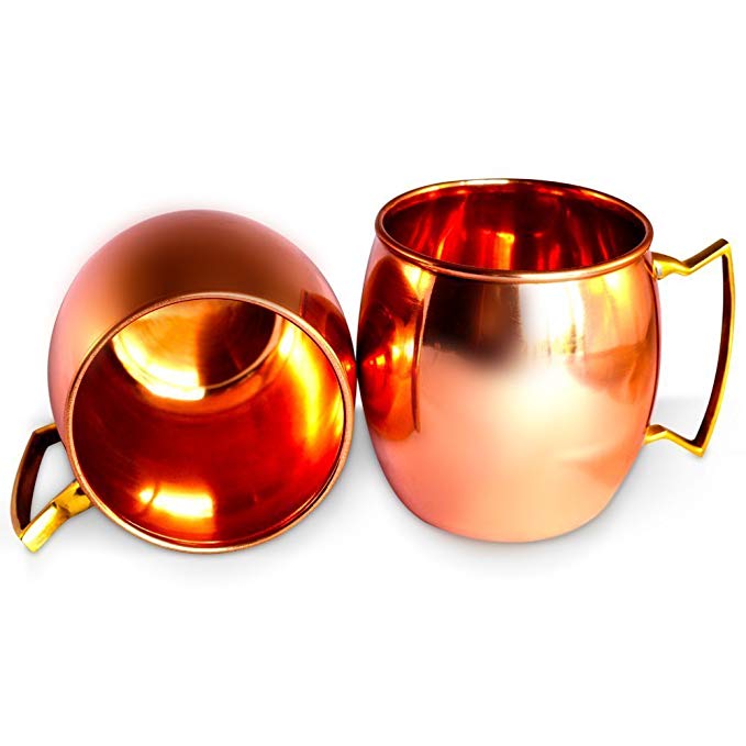 Om Creation Set of 2 Moscow Mules Solid Copper mug Set, 16 oz - Brown