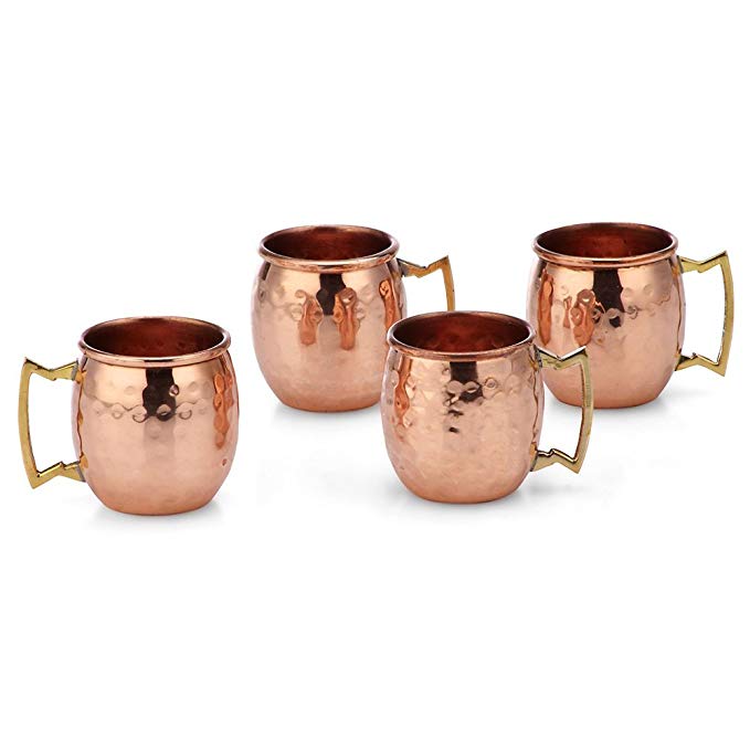 Modern Home Authentic 100% Solid Copper Hammered Moscow Mule Mug 2-Oz Shot Glass - Set of 2