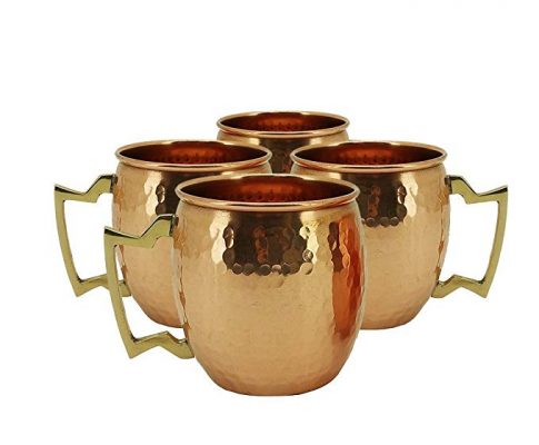 Hammered Copper Moscow Mule Mug Handmade of 100% Pure Copper, Nickel Lined, Brass Handle Hammered Moscow Mule Mug / Cup 16 Ounce,set Of-4, Review