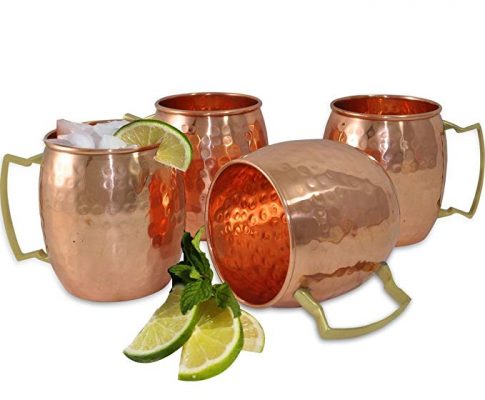 Set of 4 Hammered Copper Mug for Moscow Mules 16 Ounce Pure Copper by Prisha India Craft With Ice Tongs Review