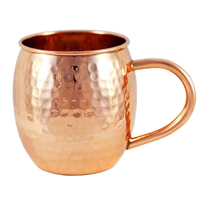 Alchemade Copper Barrel Mug for Moscow Mules - 16 oz - 100% Pure Hammered Copper - Heavy Gauge - No lining - includes FREE E-Recipe book