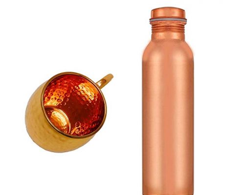 Copper Splash 30oz/900ml Pure Copper Water Bottle and 16oz hammered Moscow Mule Mug Bundle (Plain Copper) Review