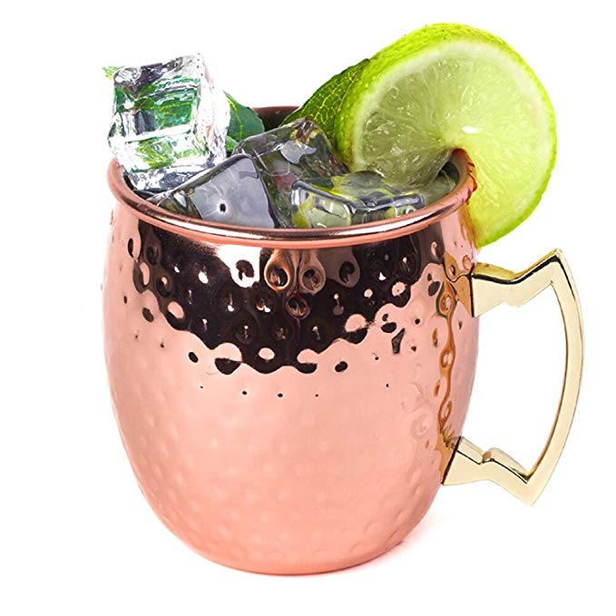 Crest Moscow Mule 100 % Solid Pure Copper Mug /Cup (16-Ounce/Set of 1, Hammered)