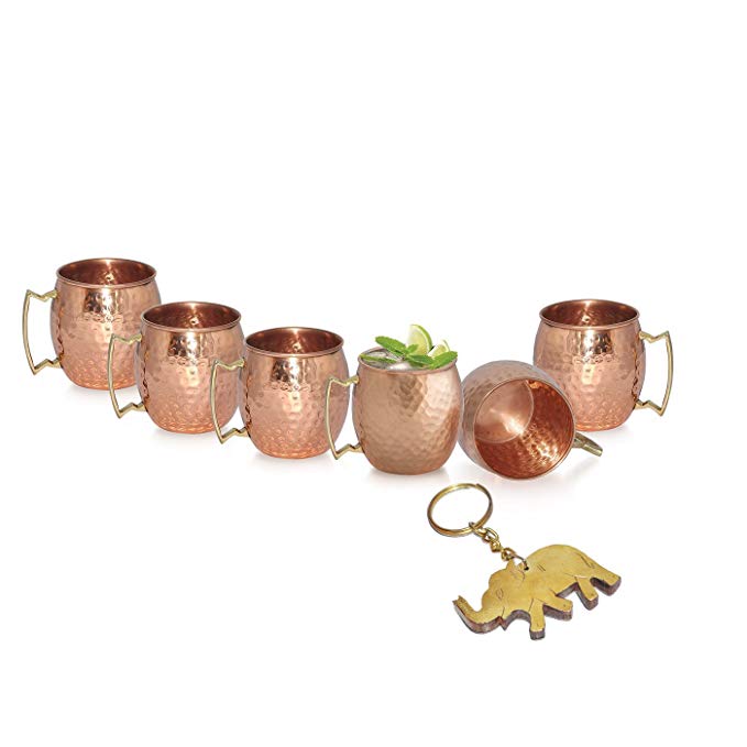 Dungri India Moscow Mule Copper Mug - Premium 100% Solid Copper Cup -16 oz - Best Handcrafted Hammered Copper Mug for Moscow Mules- Set of 6