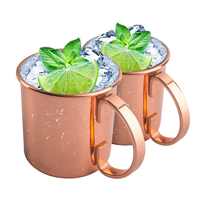 Tassytown Moscow Mule Copper Mugs, Set of 2, Best Mug for Mules, Beer and other Ice Cold Drindks, 16 Oz