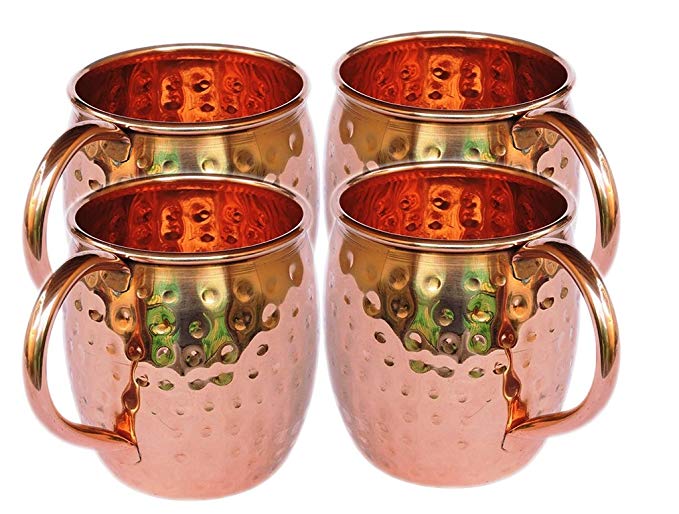 STREET CRAFT Moscow Mule Mug 100% Pure Solid Copper Mugs Capacity 16 Oz Unlined No Nickel Interior Handcrafted Hammered Copper Mugs Set of 4