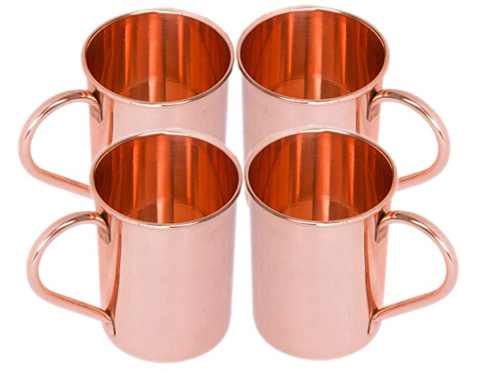 Classic Solid Copper Moscow Mule Mugs Pure Solid Copper No Lining Smooth Finish 16 oz Copper Mug Set of 4