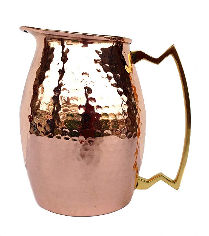 Rastogi Handicrafts Pure copper Hammered Jug NEW Heavy Gauge Pure Solid Hammered Copper Moscow Mule Water Pitcher