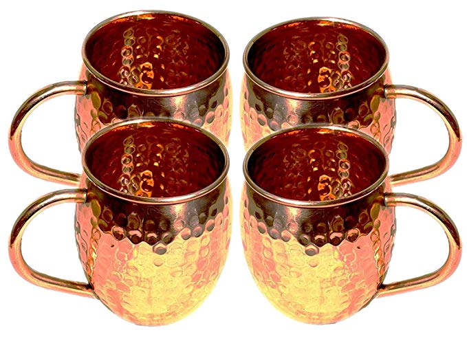 STREET CRAFT Set of 4 Pure Copper Hand Hammered Barrel Mug Cup For Moscow Mules Mugs Capacity 16 Oz