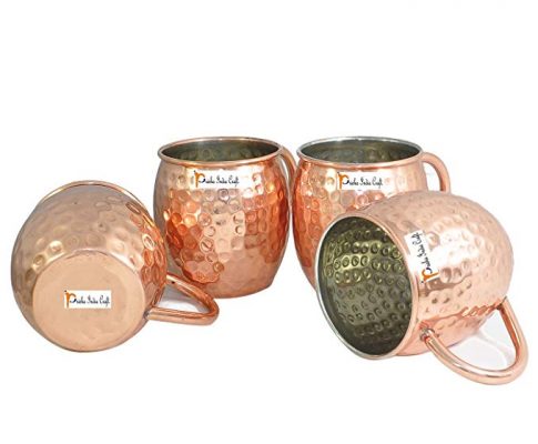 Set of 4 – Prisha India Craft ® Copper Barrel Mug Hammered for Moscow Mules 520 ML / 17 oz Inside Nickel Outside Copper Mule Cup, Moscow Mule Cocktail Cup, Cocktail Mugs with INNER LININGS COPPER MUG Review