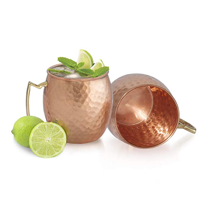 Dungri India MOSCOW MULE VODKA COPPER MUG - (SET of 2) Premium 100% Solid Copper Cup - 16 oz / 470 ML - Best Handcrafted Hammered Copper Mug for Moscow Mules