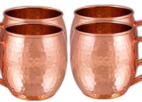 Handcrafted Hammered Classic Copper Moscow Mule Mugs Solid Pure Copper Unlined Mug Cup Capacity 16 Ounce Copper C Shape Handle Set of 4 Review