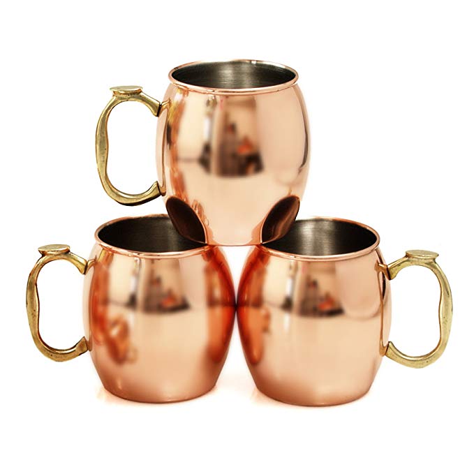 Copper-Plated 20 Ounce Moscow Mule Drinking Mug, Set of 3