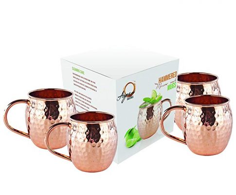 Set of 4 Moscow Mule Mug – 100% Pure Solid Copper Mugs, 16 oz Unlined, No Nickel Interior, Handcrafted Hammered Copper Cups, Free Recipe E Book Review