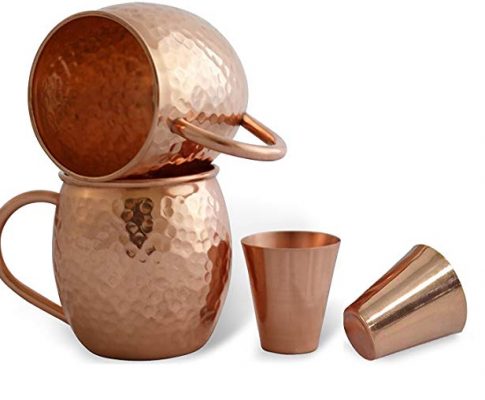 STREET CRAFT 100% Pure Solid Copper Moscow Mule Mugs Hammered Moscow Mule Mug Cup Set of 2 Size 18 Ounce Free 2 Smooth Copper Shot Glasses Size 2 Ounce Review