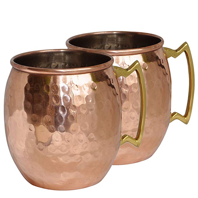 DakshCraft Hammered copper barrel with nickel Mosocw Mule Mug (Capacity - 500 ml/16.90 oz), Set of 2