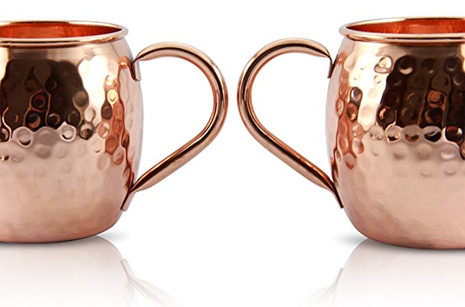 Pure Copper Moscow Mule Mugs Set: Professional Bar Luxury at Home. Antibacterial Insulated Cocktail Mug. Drink & Serve Soft Drinks, Ginger Beer, Coffee, Craft Cocktails: Black Manhattan, Mint Julep...