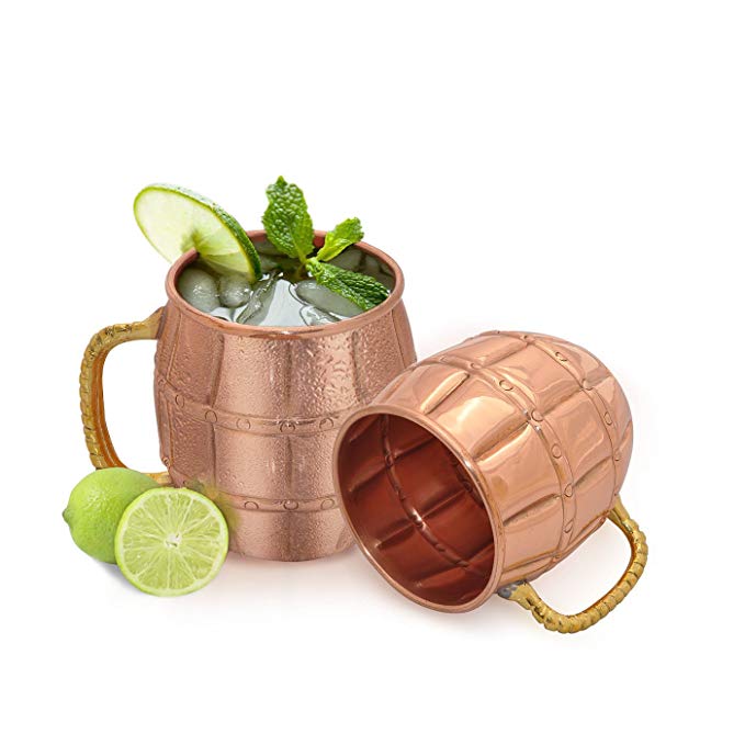 Dungri India ® Set of 2 ,Moscow Mule Solid Copper Mug 550 ML / 18 oz - 100% Pure Copper Barel Mug Best Quality Lacquered Finish