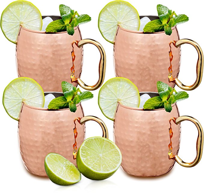 Estilo Handcrafted Solid Hammered Copper Moscow Mule Mugs, 20-ounce - Set of 4