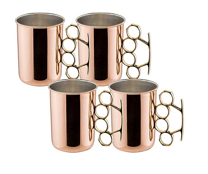 Old Dutch Brass Knuckle Moscow Mule Mug, 20-Ounce, Set of 4