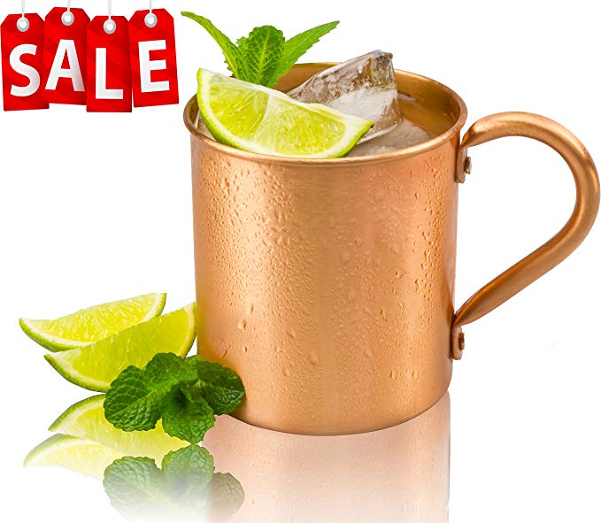 Gear Ultimate Moscow Mule Pure Copper Mug: 100% Solid Copper Cup, 16 Ounces, No Inner Linings, Perfect for Russian Moscow Mules, Cocktail and Cold Drinks, with Quick Cocktail Recipe Ebook