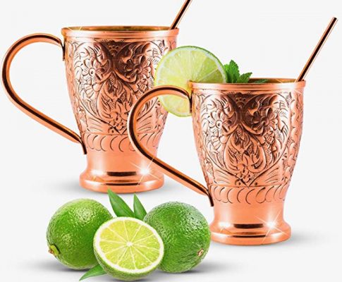 Moscow Mule Copper Mugs | Stunning Embossed Gift Set of 2 Pure Copper Cups | Bonus Straws By Kamojo Review