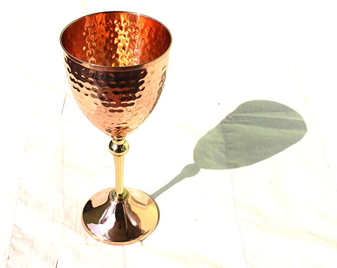 STREET CRAFT 100% Authentic Hammered Copper Wine Goblet Hammered Copper Moscow Mule Copper Mug Cup Capacity 14 Ounce