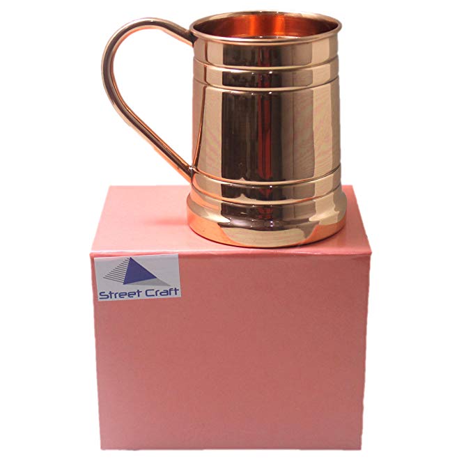 STREET CRAFT Gift Pack Solid Copper Beer Stein Mug Tankard Large Moscow Mule Copper Mugs Capacity 20 Oz Set of 1 Handmade of Pure Copper