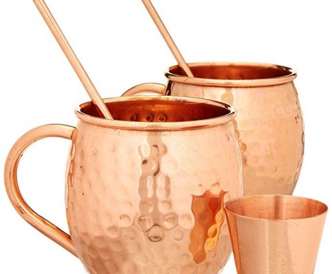 Hammered Moscow Mule Premium Barware Gift Set – Two 16 ounce Pure Copper Mugs, Straws & Shot Glass Included – Luxury In-Home Bar Accessories w/Recipe eBook Bonus Review