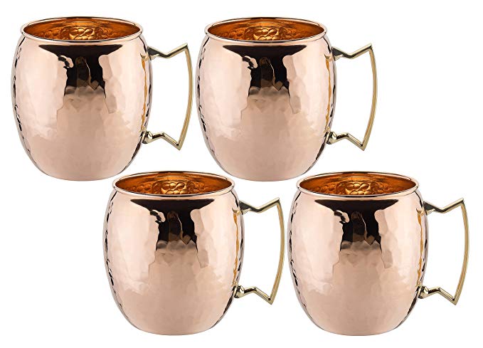 Old Dutch International, Purveyors of the ORIGINAL MOSCOW MULE MUG, 100% Pure Copper, Unlined Hammered Moscow Mule Mug, 16-Ounce, Set of 4