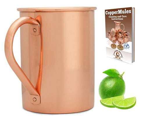 Moscow Mule Copper Mug by Copper Mules – Handcrafted from 100% Pure Copper – Smooth Finish – No Liner for Ayurveda Health – Riveted Handle for Strength – Holds 16 oz – BONUS eBook Review