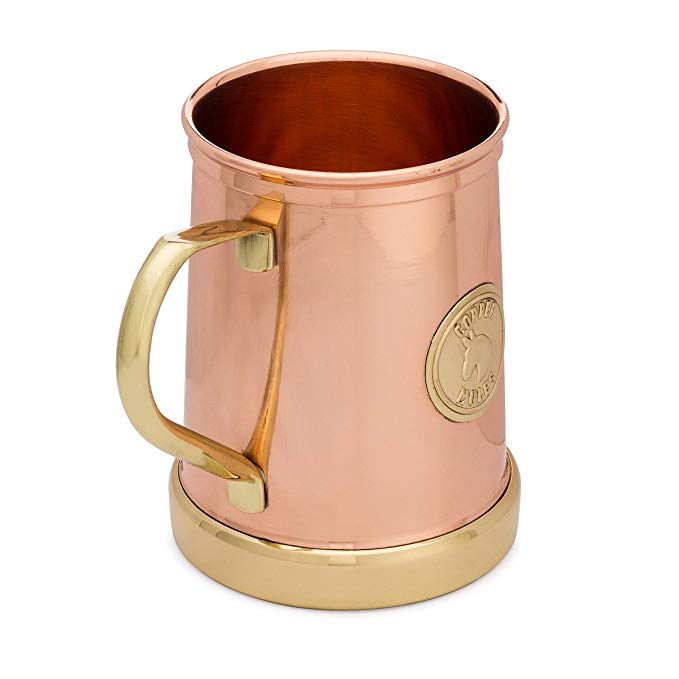 The Finest HandCrafted Copper Mug by Copper Mules – Innovative Patent Pending Design - ULTRA Comfort Handle - Solid Brass Base - HEAVY 12oz Empty Weight - Holds 18oz