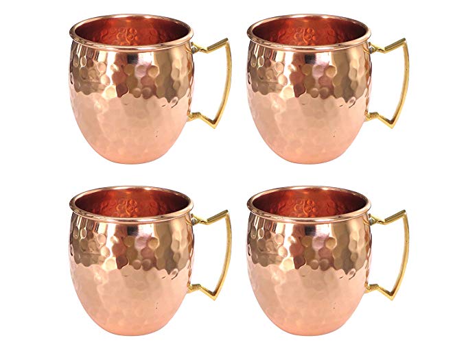 4 Moscow Mule Hammered Pure Copper Mugs / Cup, 16 Ounce, Set of 4