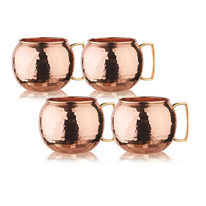 Old Dutch Hammered Globe Moscow Mule Mugs (Set of 4), 32 oz, Copper