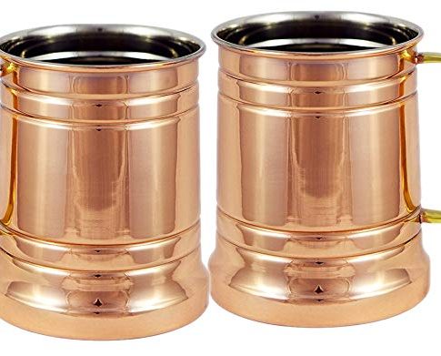 Set Of 2 Large Moscow Mule Copper Mugs, 20 Oz – Handmade of 100% Pure Copper, Brass Handle With Nickel Lined Review
