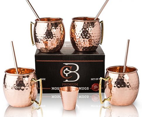 Moscow Mule Mugs 100% Solid Copper, Hammered, Gift Set of 4, No Nickel – Food Safe, 16oz, BONUS: 4 Straws + 1 Shot Glass & 2 E-Books by Copper-Bar Review