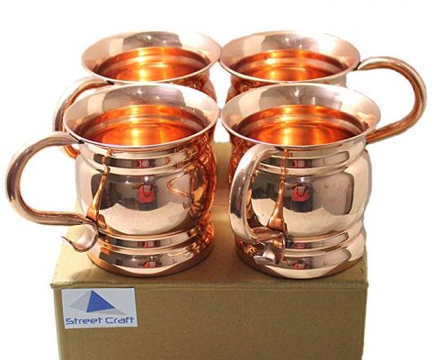 STREET CRAFT Set of 4 Pure and Authentic Copper Old Fashion Smooth Moscow Mule Mug with Flat Lip Copper Moscow Mule Mugs Copper Curve Handle Review