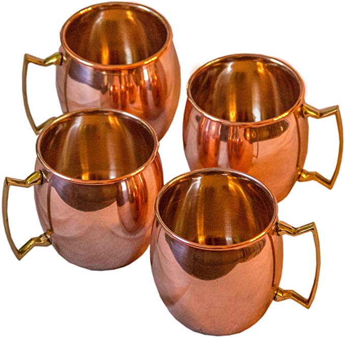 Moscow Mule 100 % Solid Pure Copper Mugs/Cups - Set of 4 (16-ounce/Set of 4, Smooth)