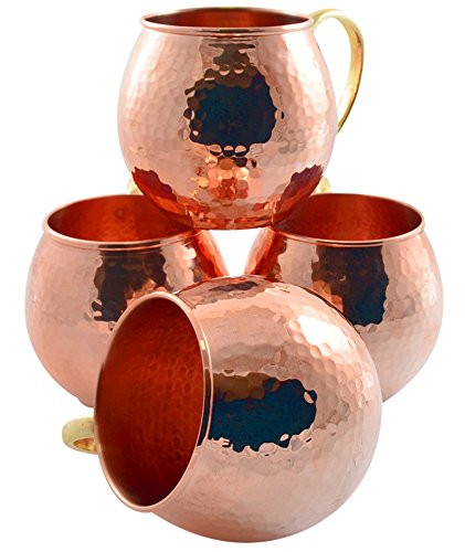 CopperBull Thickest Heaviest Hammered 1 mm Copper Mug Cup Set for Water Moscow Mule Ayurvedic Healing,20 Oz (4X)