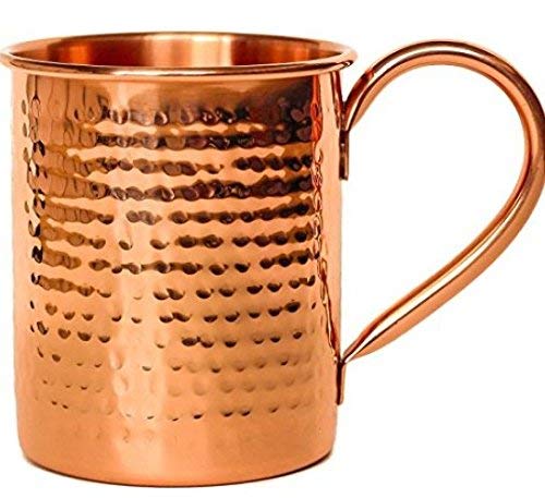 Melange Set of 4 Copper Classic Mug for Moscow Mules - 16 oz - 100% Pure Hammered Copper - Heavy Gauge - No lining - Includes FREE Recipe book
