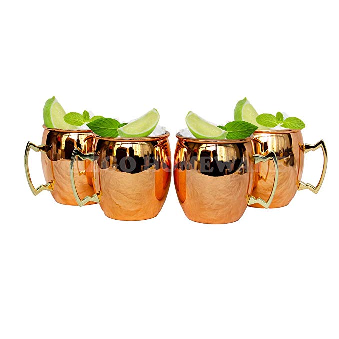 CHEFHUB Moscow Mule Copper Mugs Set Of 4-18 ounce Capacity Drinking Cups For Cocktails & Cold Beverages -Stainless Steel Lining