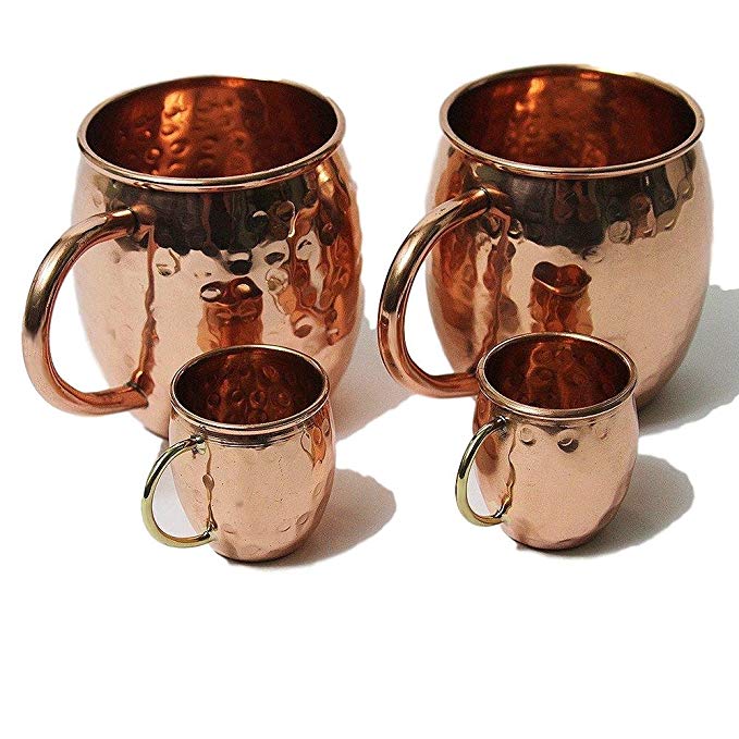 FREE GIFT INCLUDED-Alchemade Copper Barrel Mug for Moscow Mules - Set of 2 - 16 oz - with two free shot glasses