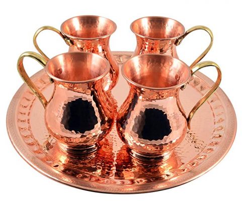 4 X CopperBull Thickest Heaviest Hammered 1 mm Copper Tumbler Cup Mug Set with TRAY for Water Moscow Mule Ayurvedic Healing,14 Oz Review