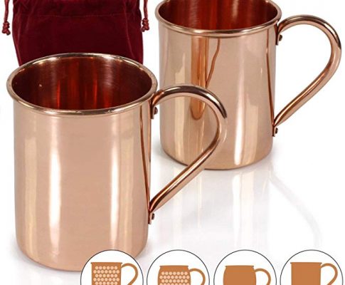 Amazy Moscow Mule Mugs – Set of 2 Handmade Solid 100% Copper Mugs (Cylinder | Flat) BONUS: Free E-Recipes with purchase Review
