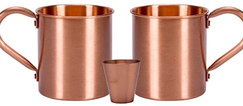 Melange 24 Oz Copper Classic Mug for Moscow Mules, Set of 2 with One Shot Glass – Heavy Gauge – No lining – includes FREE Recipe card Review